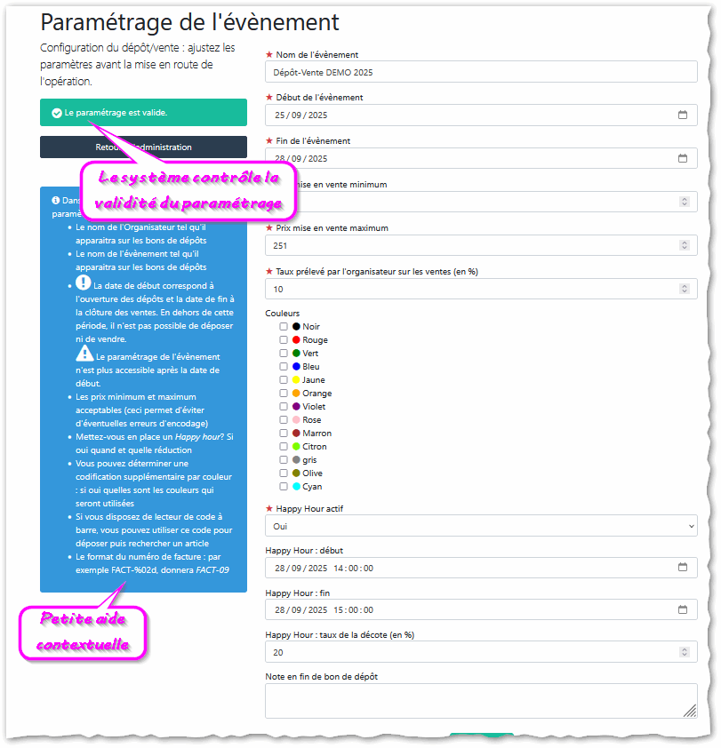 Parametrage Ecran de paramétrage