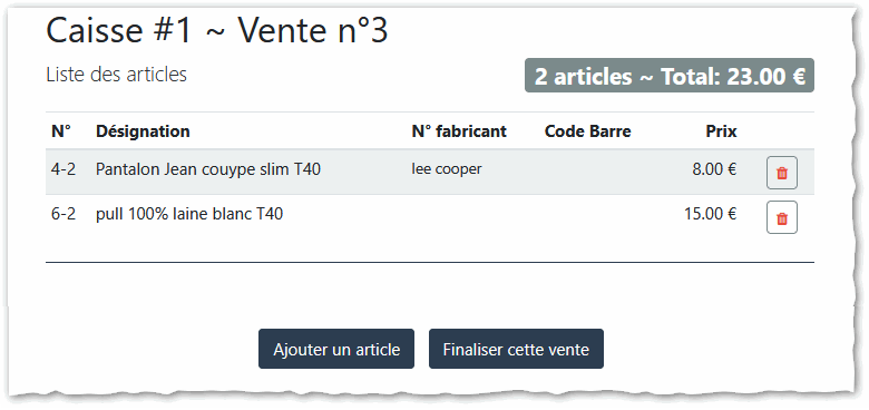 Page vente Vente